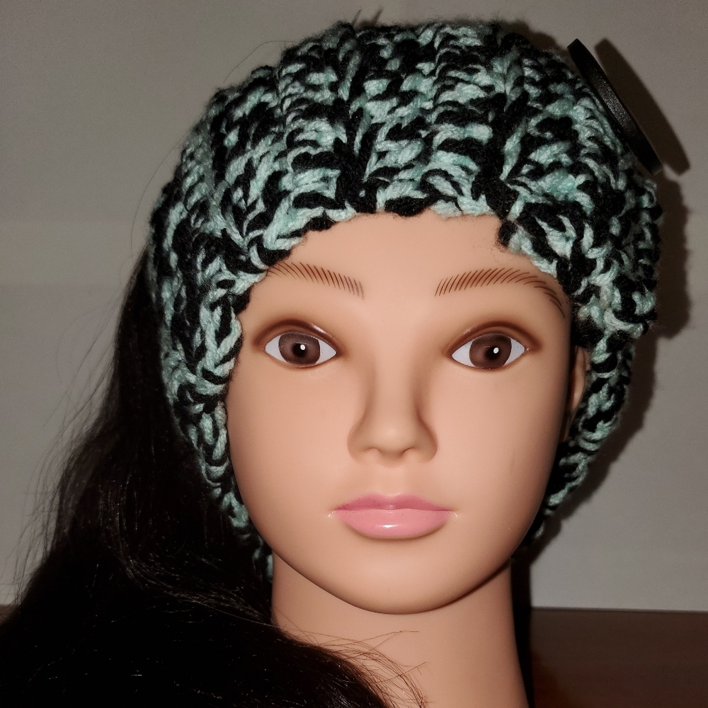 Mint & Black Neck Gaiter, Mint & Black Headband, Handmade, Crochet